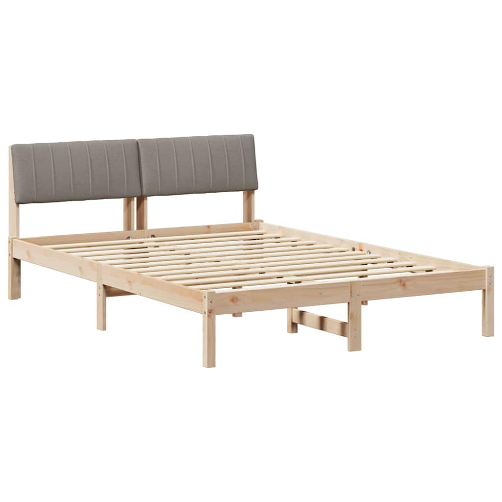 vidaXL Rama łóżka Brązowy i taupe 135 x 190 cm Lite drewno sosnowe