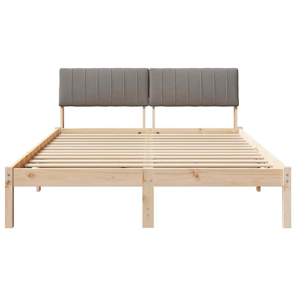 vidaXL Rama łóżka Brązowy i taupe 135 x 190 cm Lite drewno sosnowe