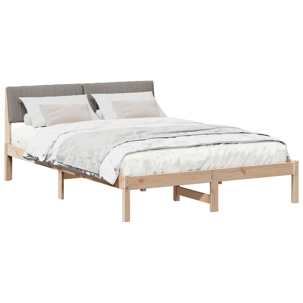 vidaXL Rama łóżka Brązowy i taupe 135 x 190 cm Lite drewno sosnowe
