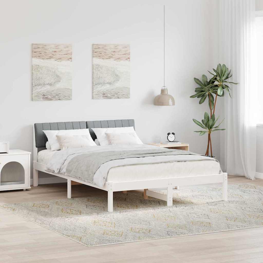 vidaXL Rama łóżka Biały i jasnoszary 135 x 190 cm Lite drewno sosnowe