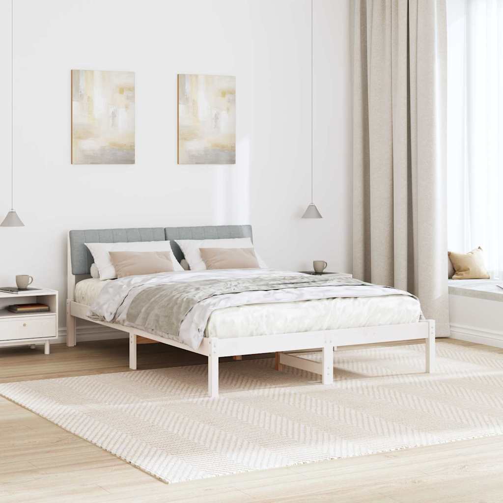 vidaXL Rama łóżka Biały i jasnoszary 135 x 190 cm Lite drewno sosnowe