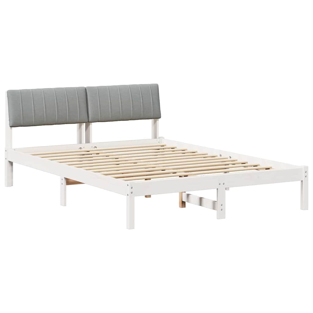 vidaXL Rama łóżka Biały i jasnoszary 135 x 190 cm Lite drewno sosnowe