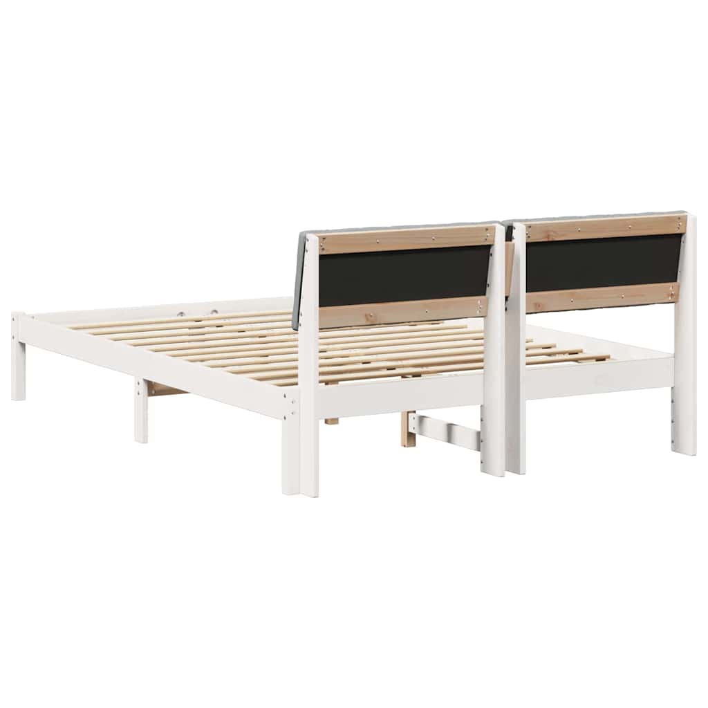 vidaXL Rama łóżka Biały i jasnoszary 135 x 190 cm Lite drewno sosnowe