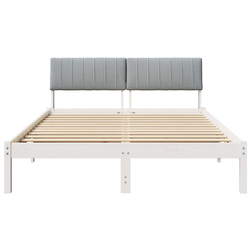 vidaXL Rama łóżka Biały i jasnoszary 135 x 190 cm Lite drewno sosnowe