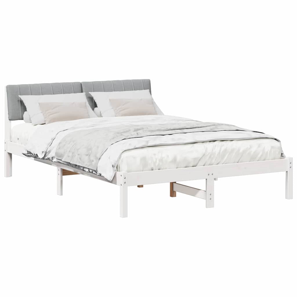 vidaXL Rama łóżka Biały i jasnoszary 135 x 190 cm Lite drewno sosnowe