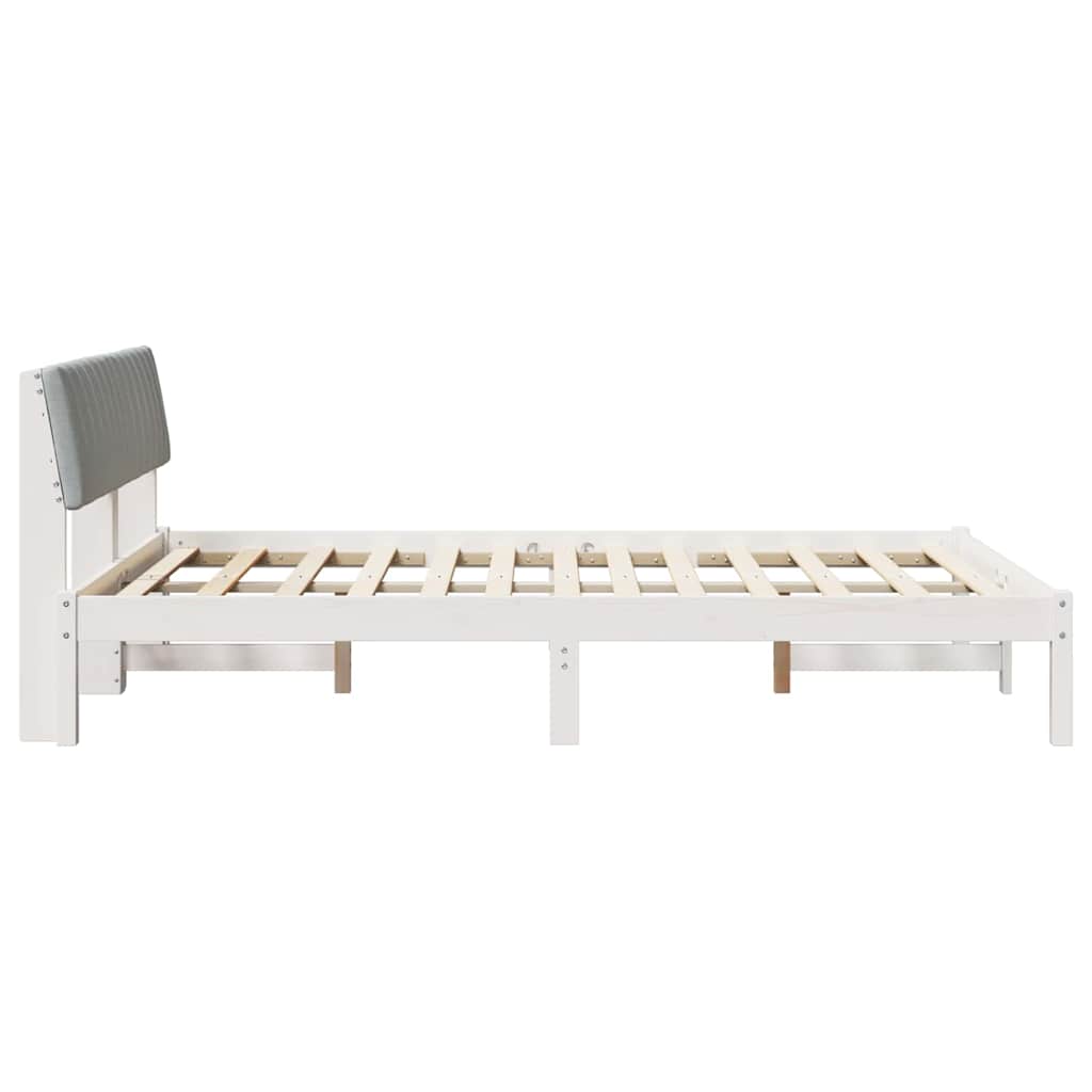 vidaXL Rama łóżka Biały i jasnoszary 135 x 190 cm Lite drewno sosnowe