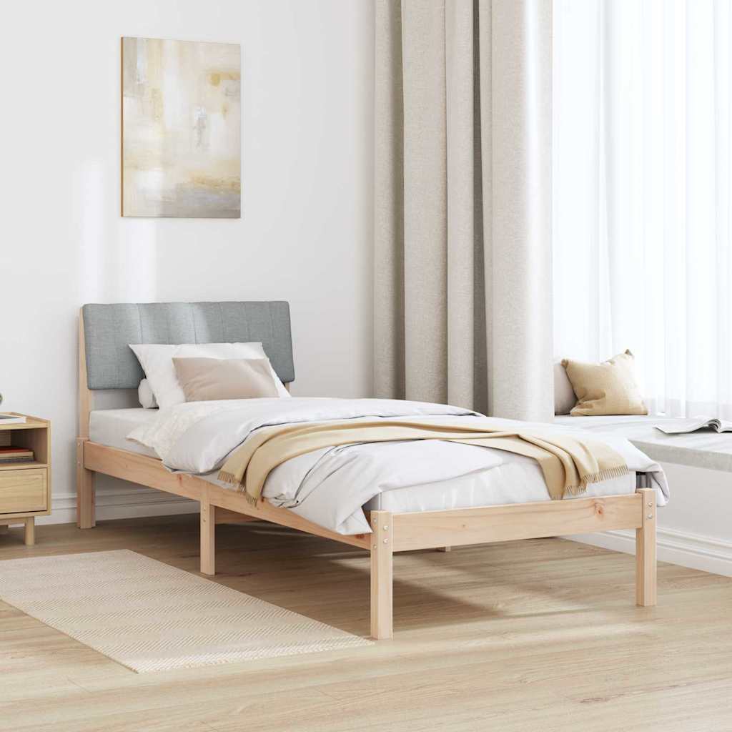 vidaXL Rama łóżka Brązowy i jasnoszary 75 x 190 cm Lite drewno sosnowe