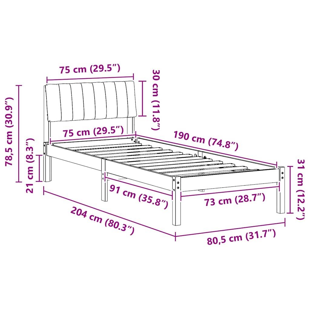 vidaXL Rama łóżka Z zagłówkiem brązowy i ciemnoszary 75 x 190 cm
