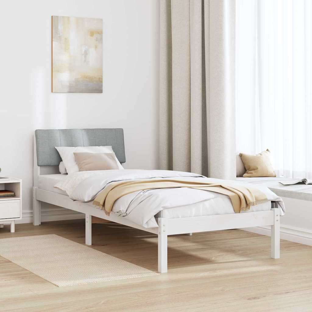 vidaXL Rama łóżka Biały i jasnoszary 75 x 190 cm Lite drewno sosnowe