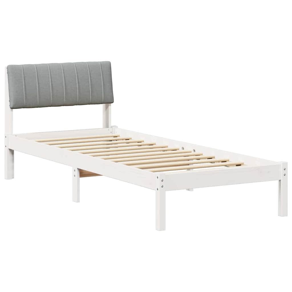 vidaXL Rama łóżka Biały i jasnoszary 75 x 190 cm Lite drewno sosnowe