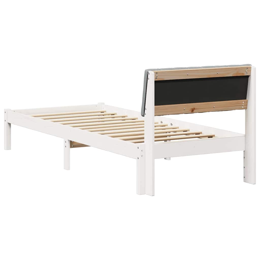 vidaXL Rama łóżka Biały i jasnoszary 75 x 190 cm Lite drewno sosnowe