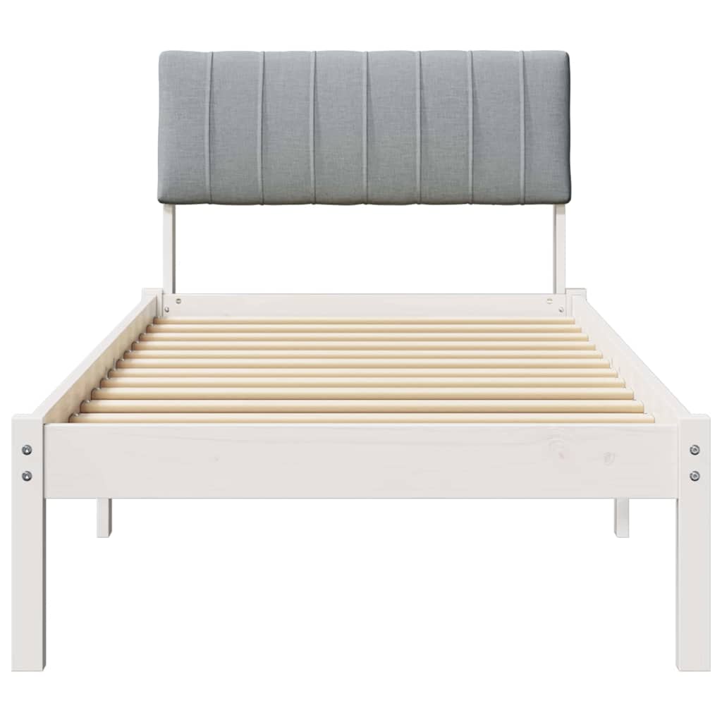 vidaXL Rama łóżka Biały i jasnoszary 75 x 190 cm Lite drewno sosnowe