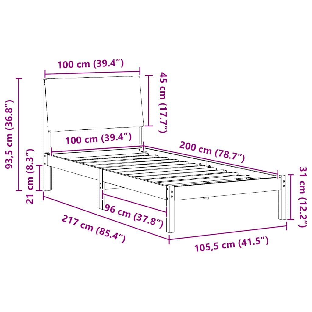 vidaXL Rama łóżka Z zagłówkiem brązowy i ciemnoszary 100 x 200 cm
