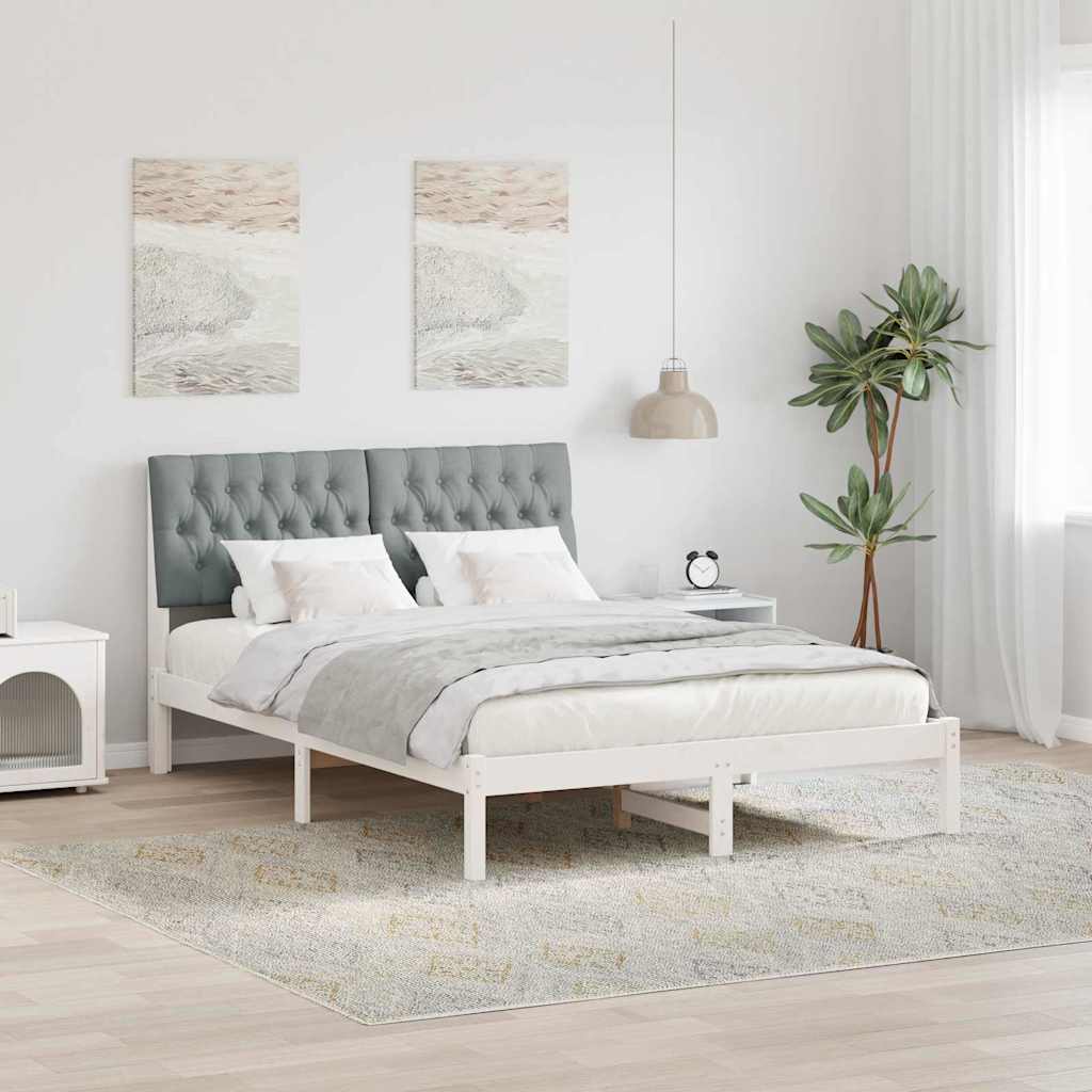 vidaXL Ramka łóżka z tapicerowanym wezgłowiem Biały 135 x 190 cm