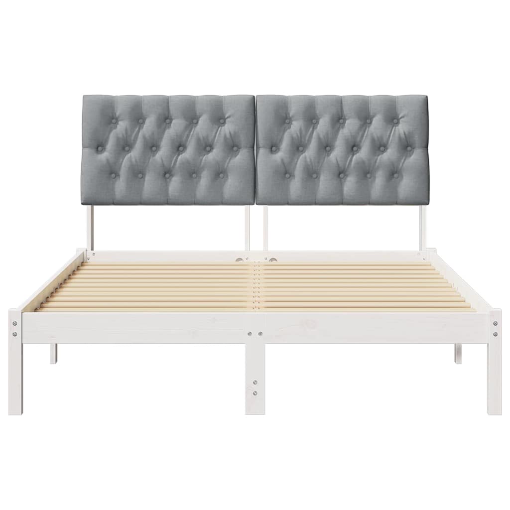 vidaXL Ramka łóżka z tapicerowanym wezgłowiem Biały 135 x 190 cm