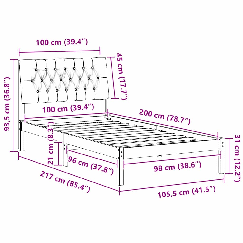 vidaXL Ramka łóżka z tapicerowanym wezgłowiem Brązowy 100 x 200 cm