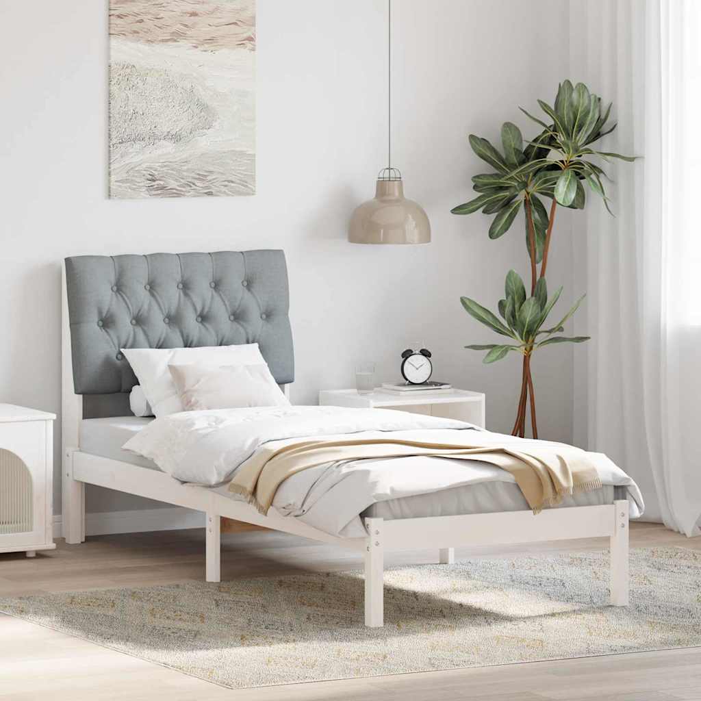 vidaXL Ramka łóżka z tapicerowanym wezgłowiem Biały 75 x 190 cm