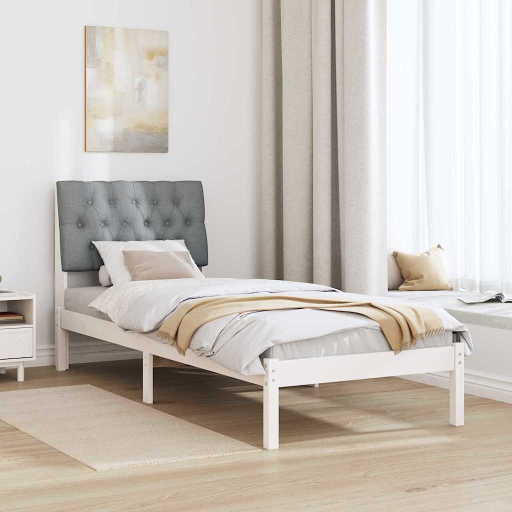 vidaXL Ramka łóżka z tapicerowanym wezgłowiem Biały 75 x 190 cm