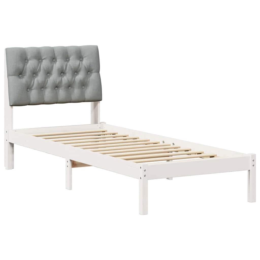 vidaXL Ramka łóżka z tapicerowanym wezgłowiem Biały 75 x 190 cm