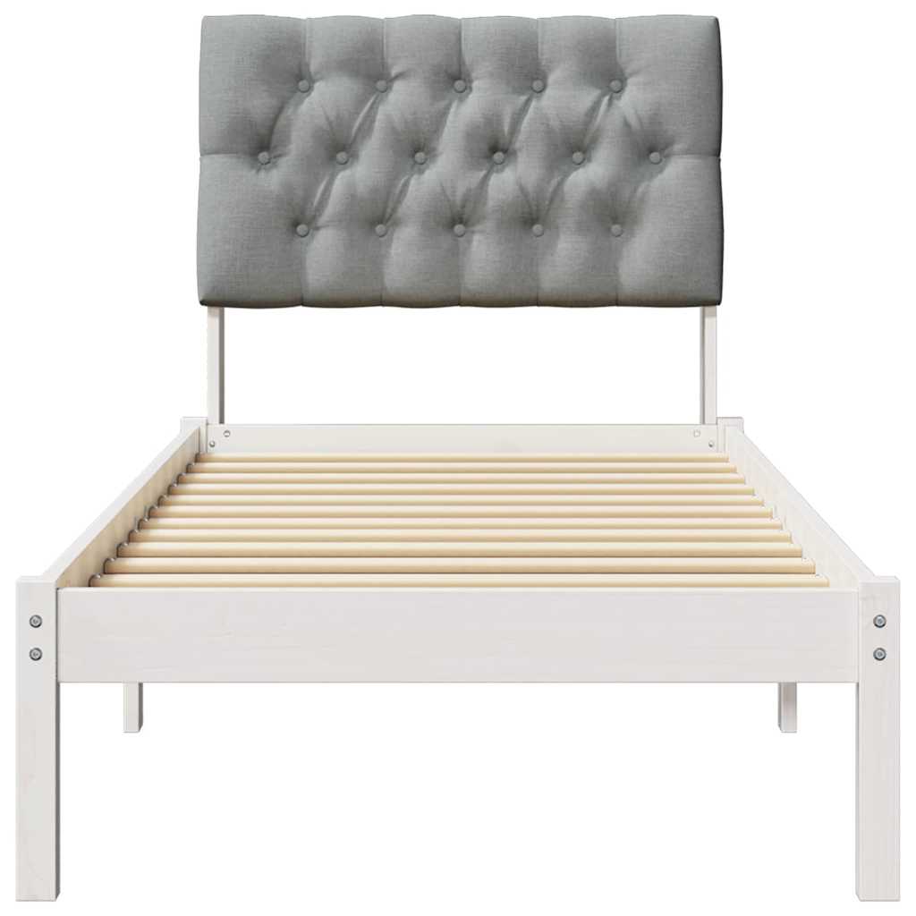 vidaXL Ramka łóżka z tapicerowanym wezgłowiem Biały 75 x 190 cm