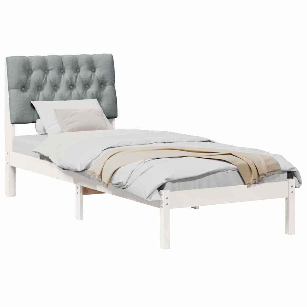 vidaXL Ramka łóżka z tapicerowanym wezgłowiem Biały 75 x 190 cm