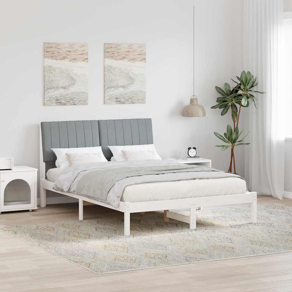 vidaXL Ramka łóżka Z zagłówkiem Biały 135 x 190 cm Lite drewno sosnowe