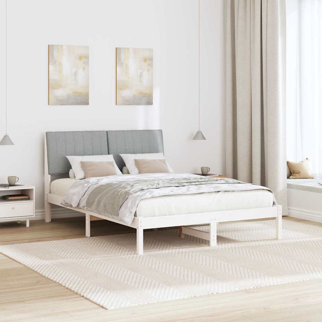vidaXL Ramka łóżka Z zagłówkiem Biały 135 x 190 cm Lite drewno sosnowe