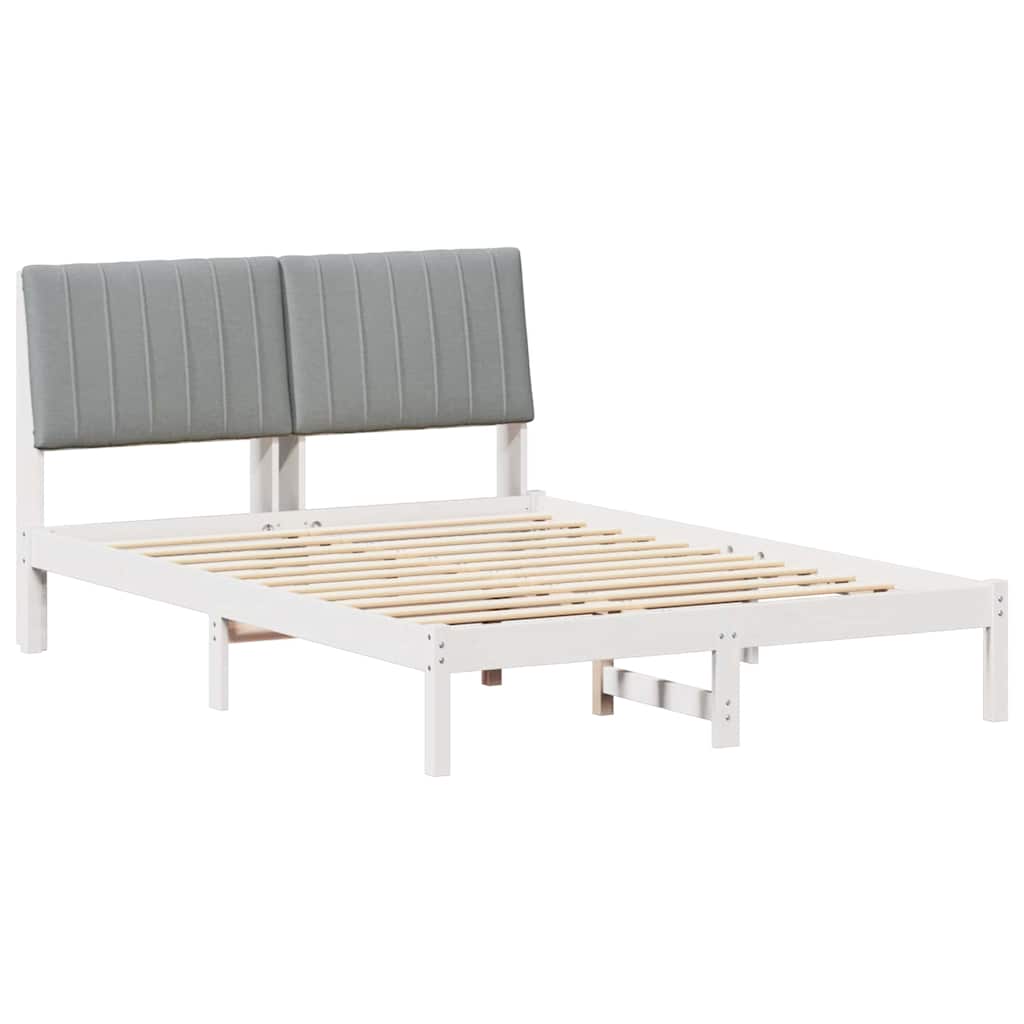 vidaXL Ramka łóżka Z zagłówkiem Biały 135 x 190 cm Lite drewno sosnowe