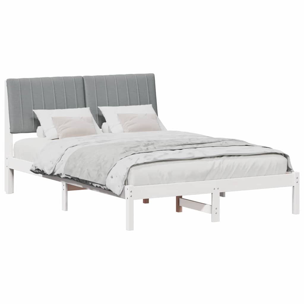 vidaXL Ramka łóżka Z zagłówkiem Biały 135 x 190 cm Lite drewno sosnowe