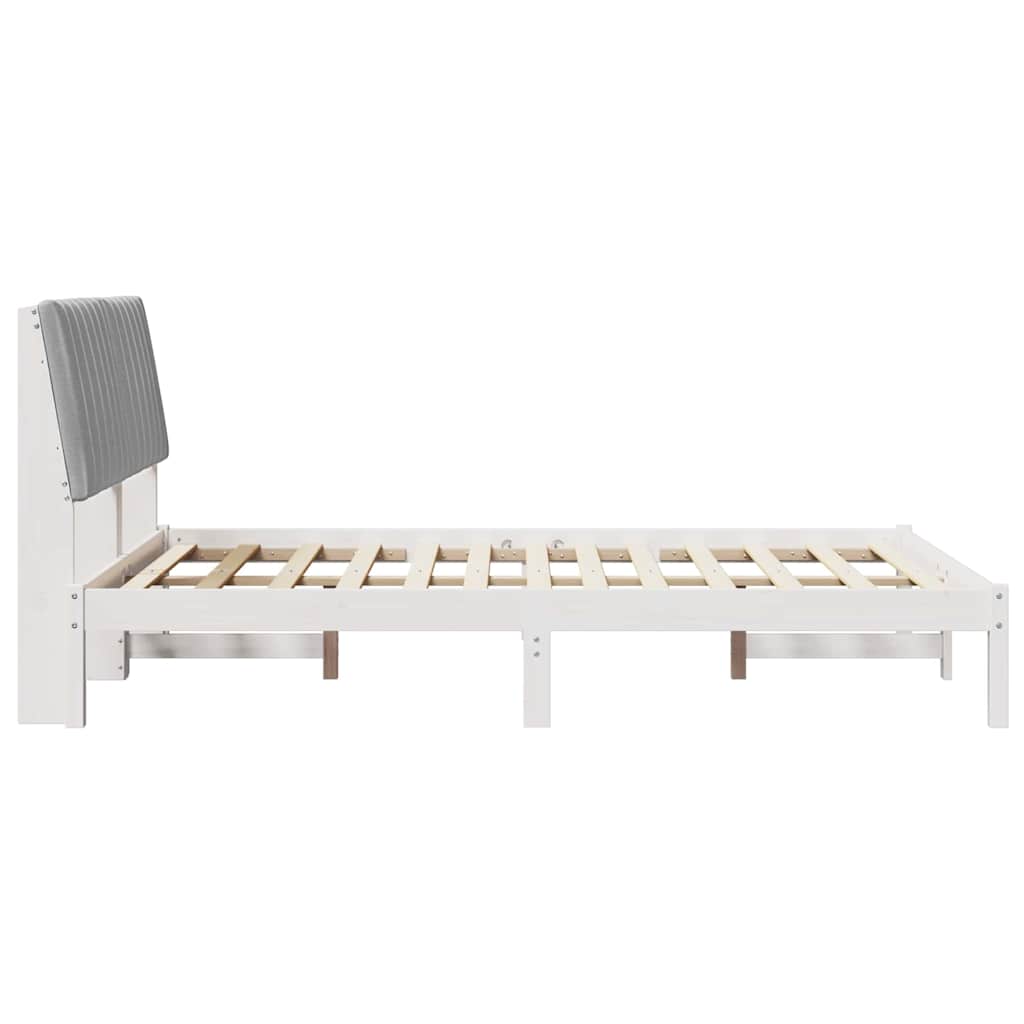 vidaXL Ramka łóżka Z zagłówkiem Biały 135 x 190 cm Lite drewno sosnowe