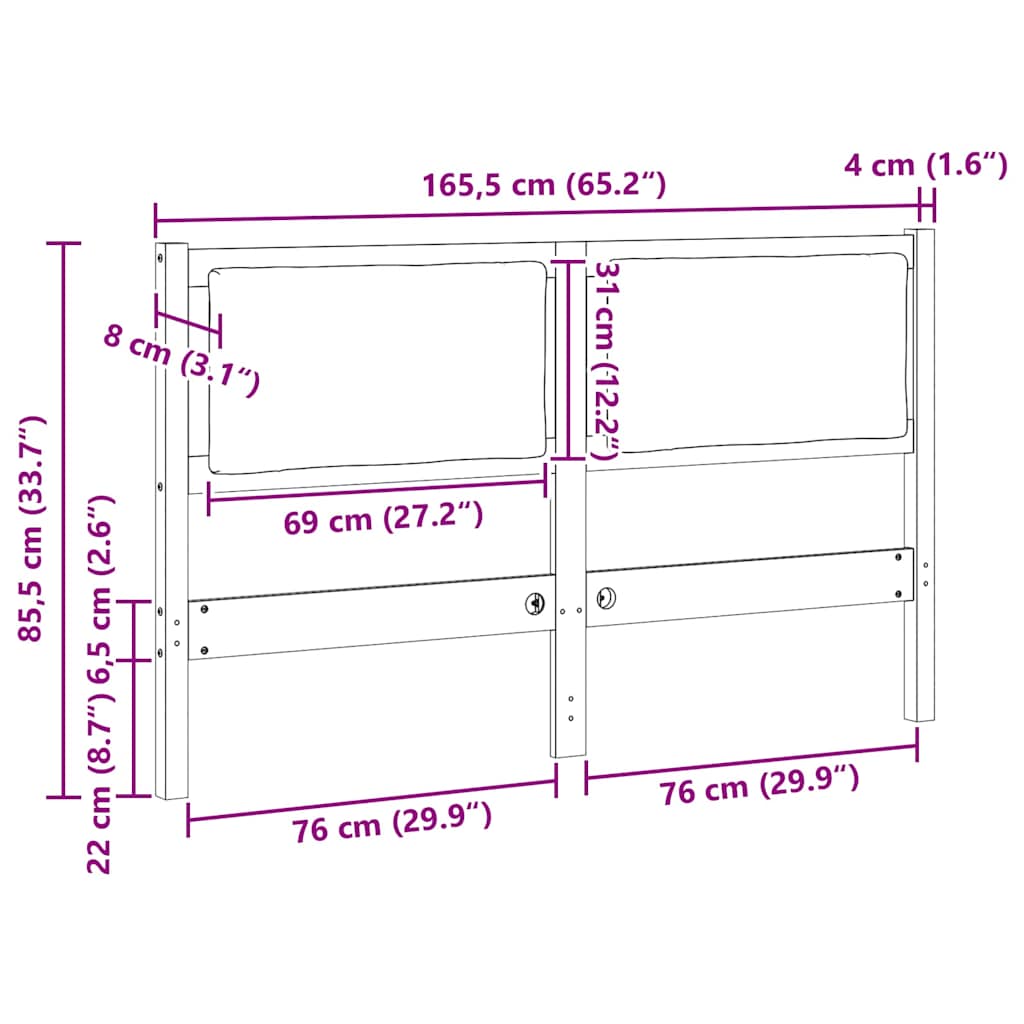 vidaXL Zagłówek Inny Brązowy 160 cm Lite drewno sosnowe