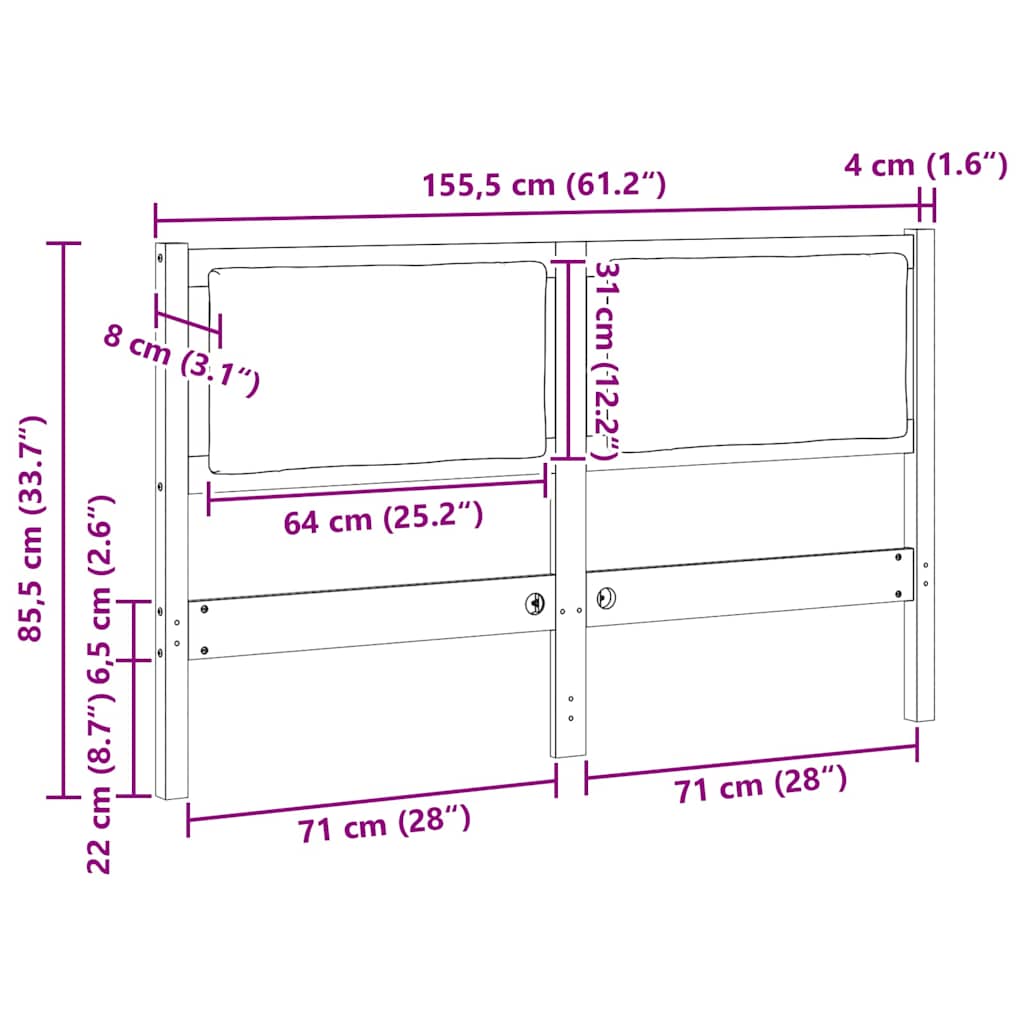 vidaXL Zagłówek Inny Brązowy 150 cm Lite drewno sosnowe