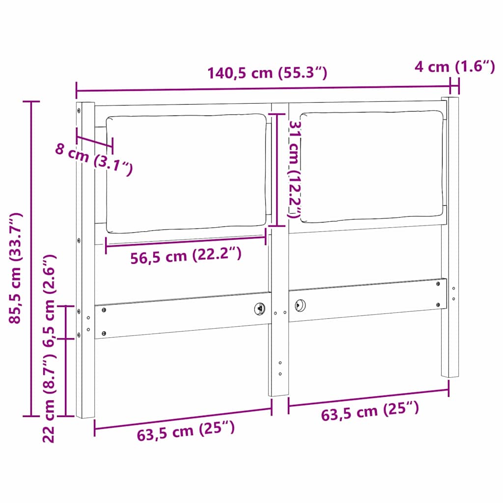 vidaXL Zagłówek Inny Biały 135 cm Lite drewno sosnowe