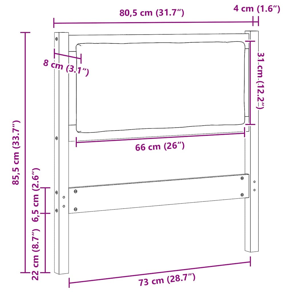 vidaXL Zagłówek Inny Brązowy 75 cm Lite drewno sosnowe