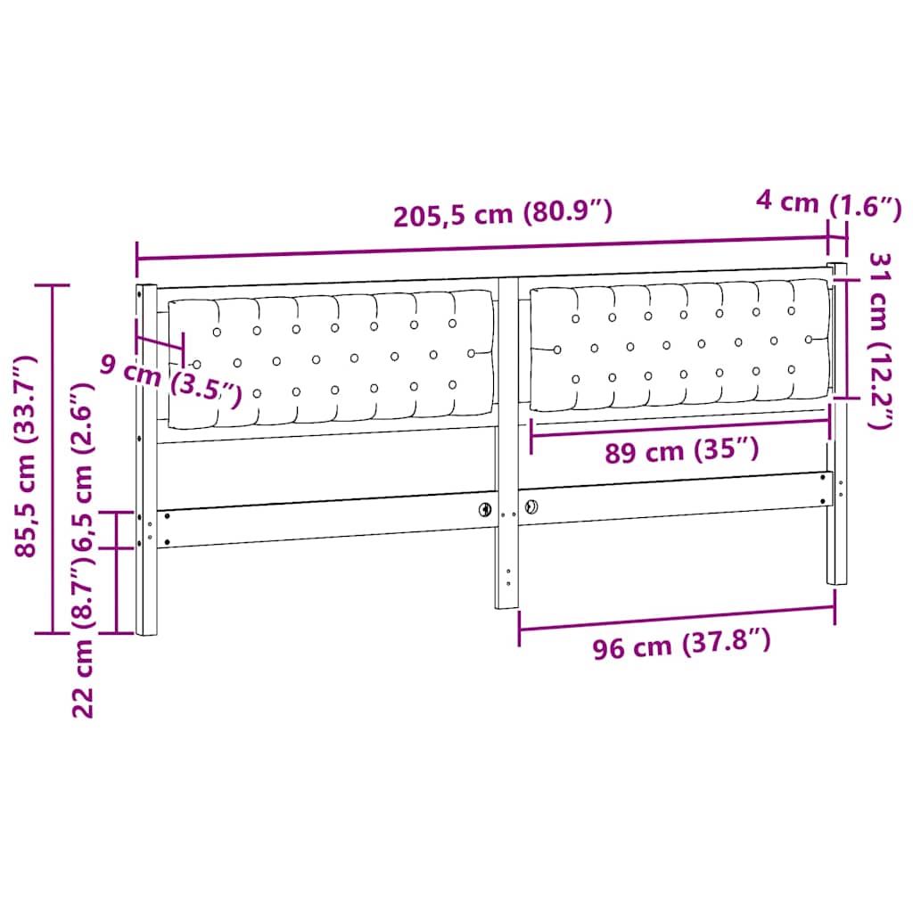 vidaXL Zagłówek Inny brązowo-czarny 200 cm Lite drewno sosnowe