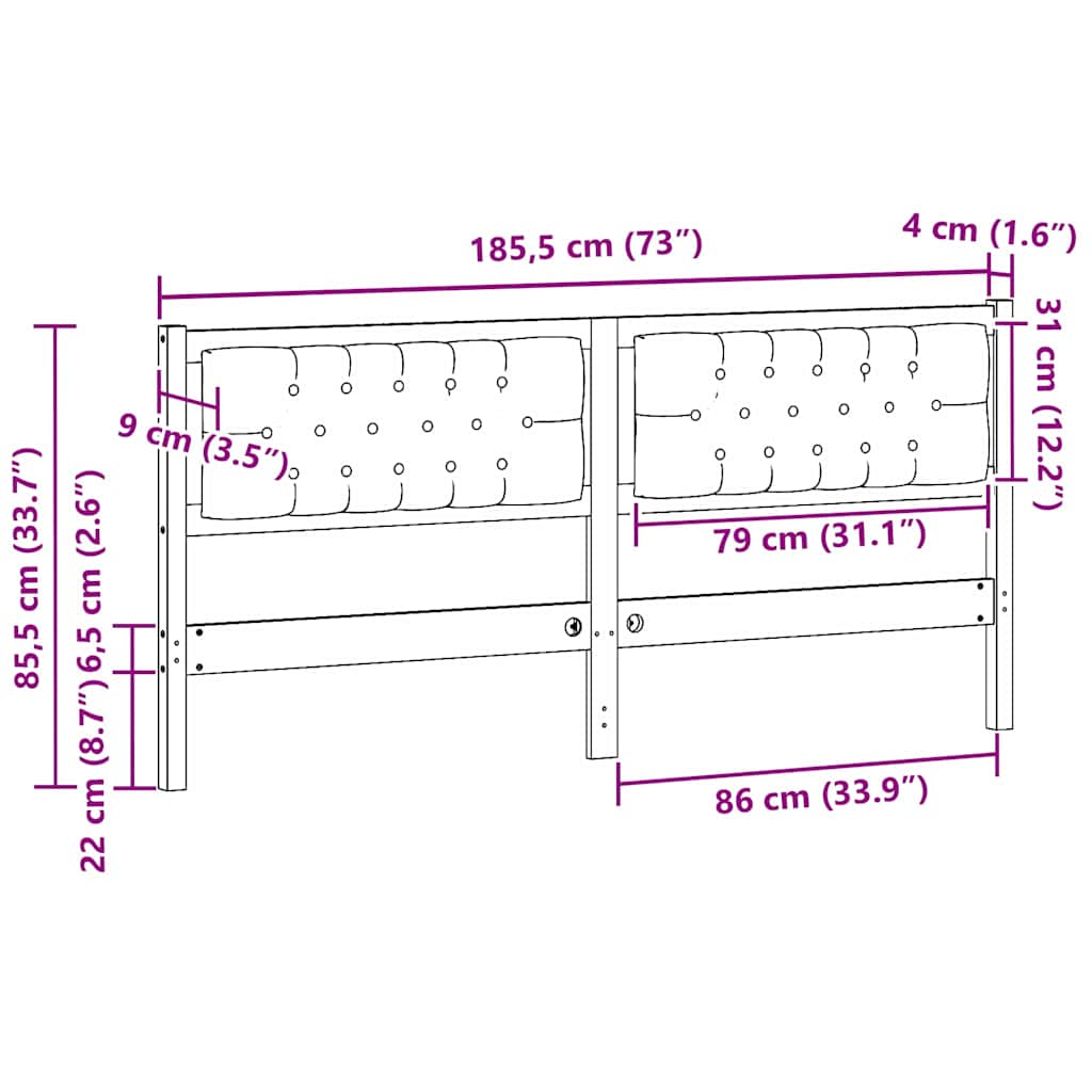 vidaXL Zagłówek Inny brązowo-czarny 180 cm Lite drewno sosnowe