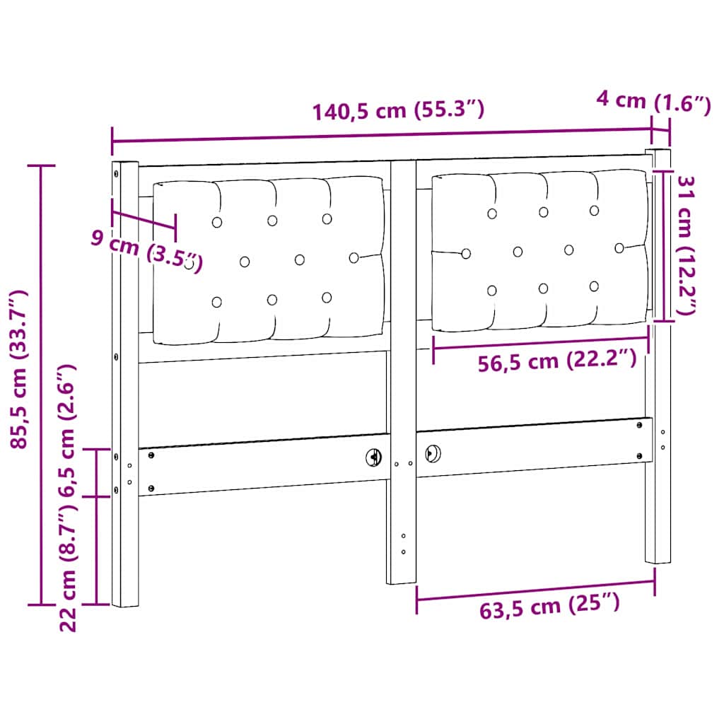 vidaXL Zagłówek Inny brązowo-czarny 135 cm Lite drewno sosnowe
