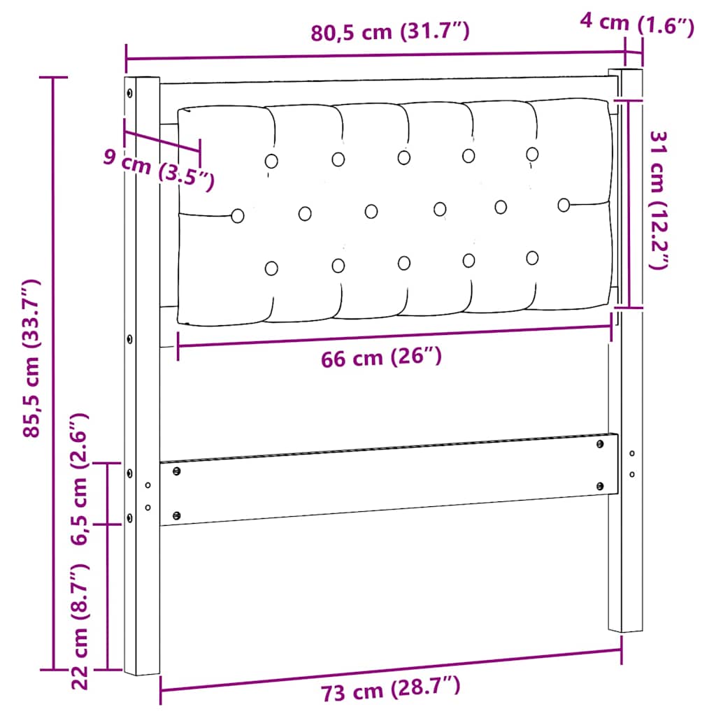 vidaXL Zagłówek Inny brązowo-czarny 75 cm Lite drewno sosnowe