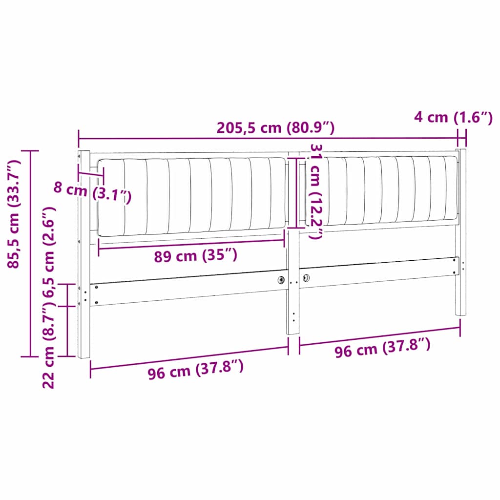 vidaXL Tapicerowane wezgłowie Biały 200 cm Lite drewno sosnowe