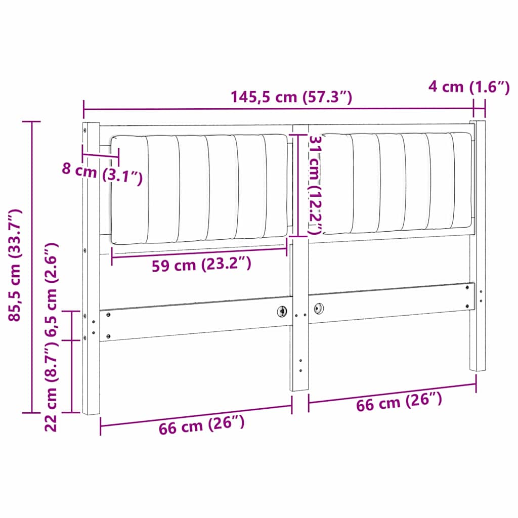 vidaXL Tapicerowane wezgłowie Brązowy 140 cm Lite drewno sosnowe
