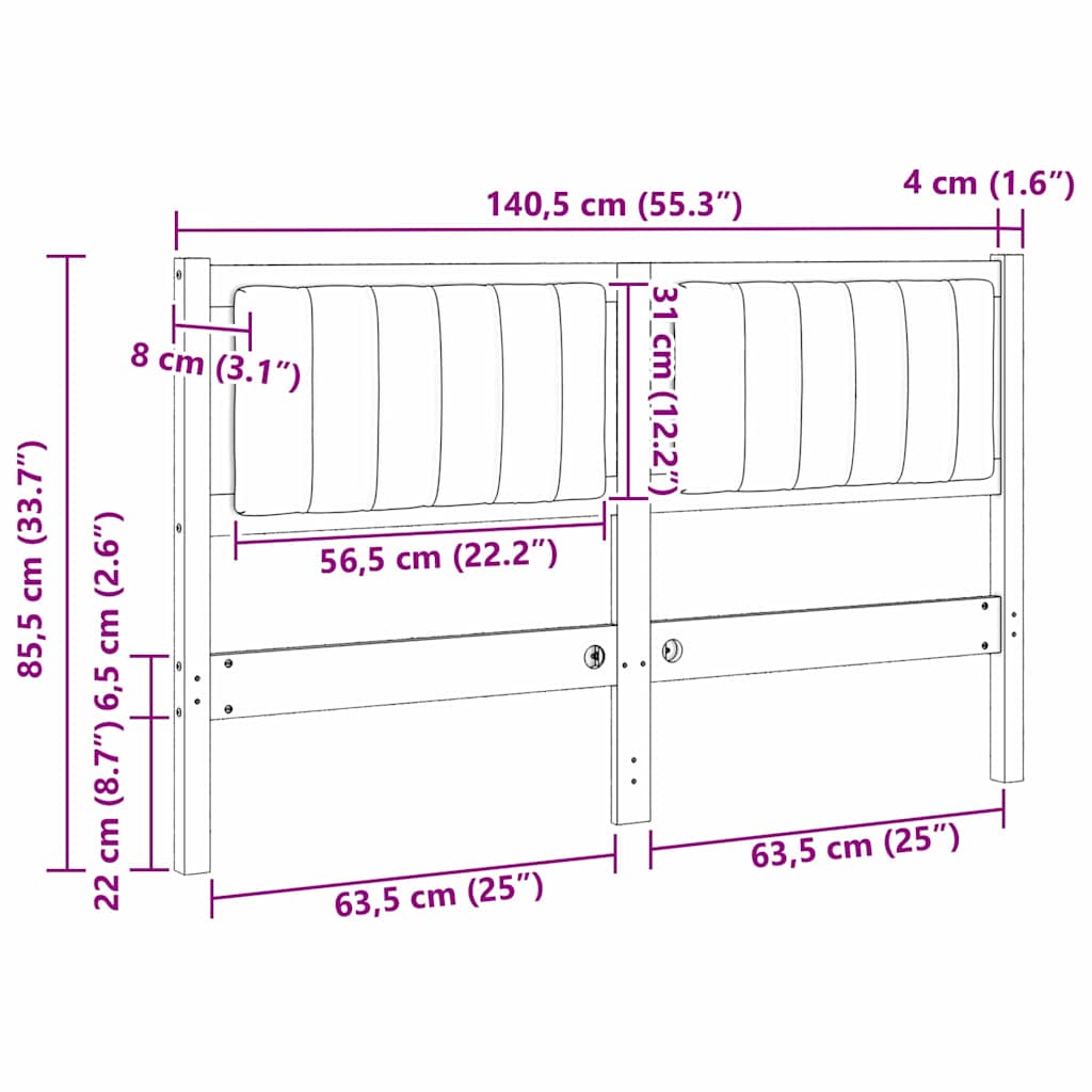 vidaXL Tapicerowane wezgłowie Brązowy 135 cm Lite drewno sosnowe