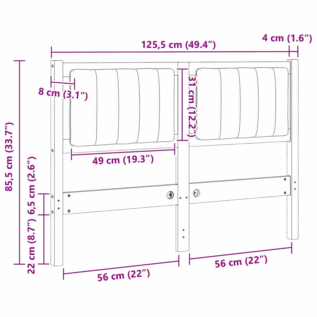 vidaXL Tapicerowane wezgłowie Brązowy 120 cm Lite drewno sosnowe