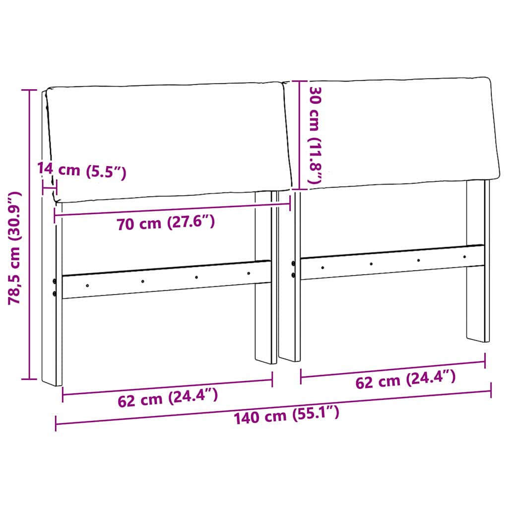 vidaXL Tapicerowane wezgłowie Czarny 140 cm Lite drewno sosnowe