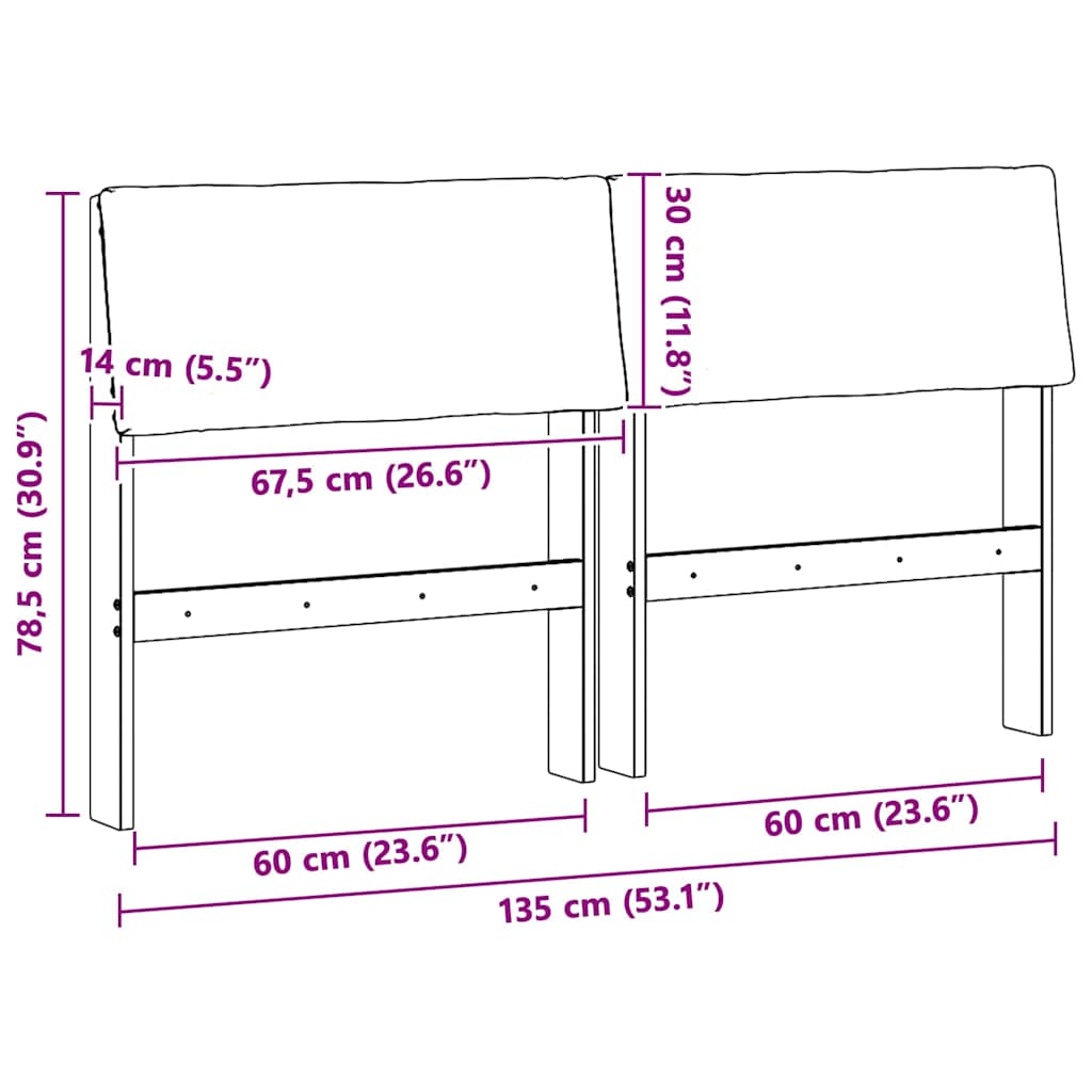 vidaXL Tapicerowane wezgłowie Ciemnoszary 135 cm Lite drewno sosnowe