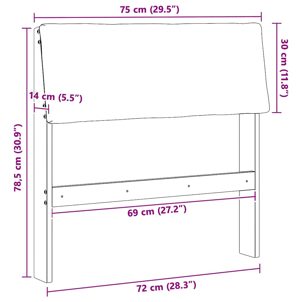 vidaXL Tapicerowane wezgłowie Czarny 75 cm Lite drewno sosnowe