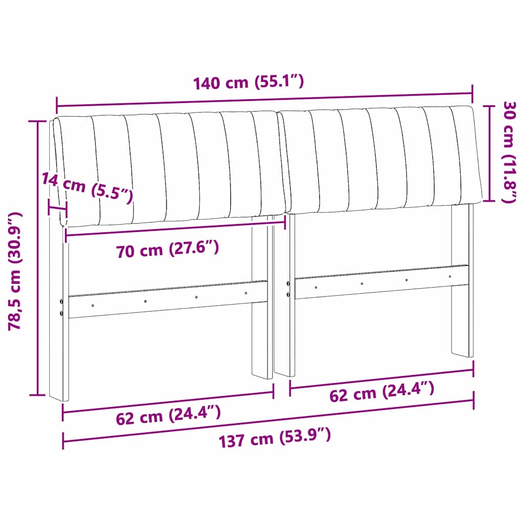vidaXL Tapicerowane wezgłowie Czarny 140 cm Lite drewno sosnowe