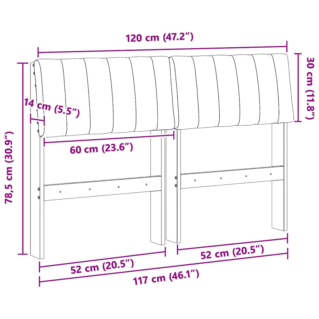 vidaXL Tapicerowane wezgłowie Czarny 120 cm Lite drewno sosnowe
