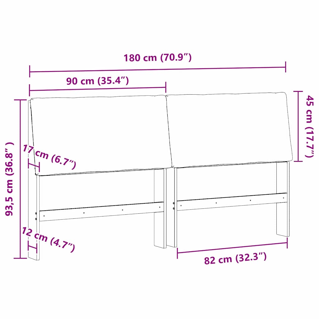 vidaXL Tapicerowane wezgłowie Ciemnoszary 180 cm Lite drewno sosnowe