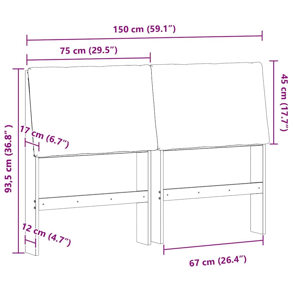 vidaXL Tapicerowane wezgłowie Jasnoszary 150 cm Lite drewno sosnowe