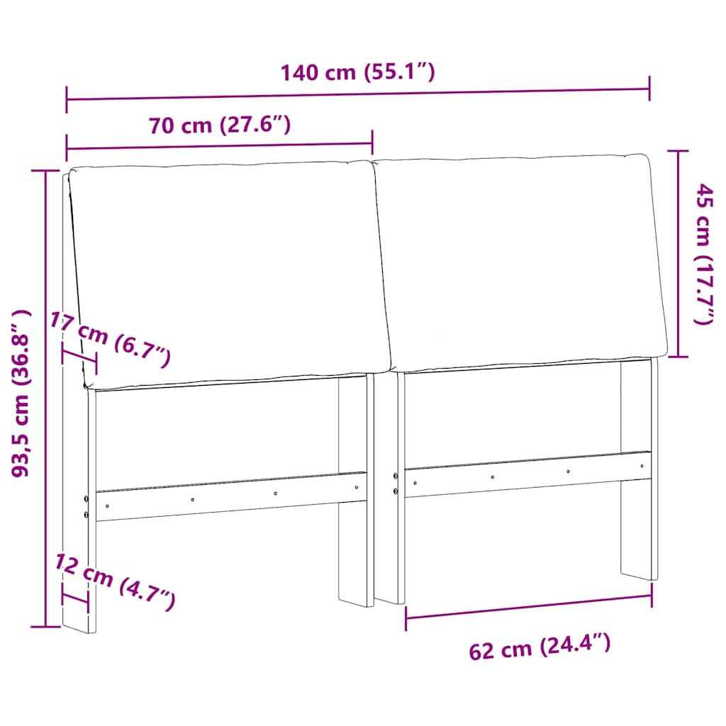 vidaXL Tapicerowane wezgłowie Czarny 140 cm Lite drewno sosnowe
